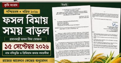 ধান-ভুট্টার ফসল বিমায় সময় বাড়ল,শেষ দিন ১৫ সেপ্টেম্বর!